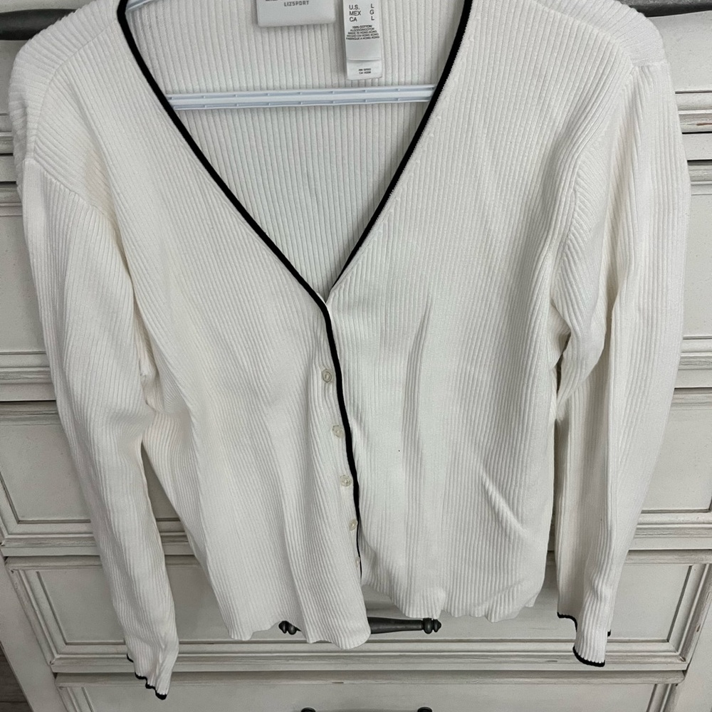 Liz Claiborne White Cardigan with Black Accents